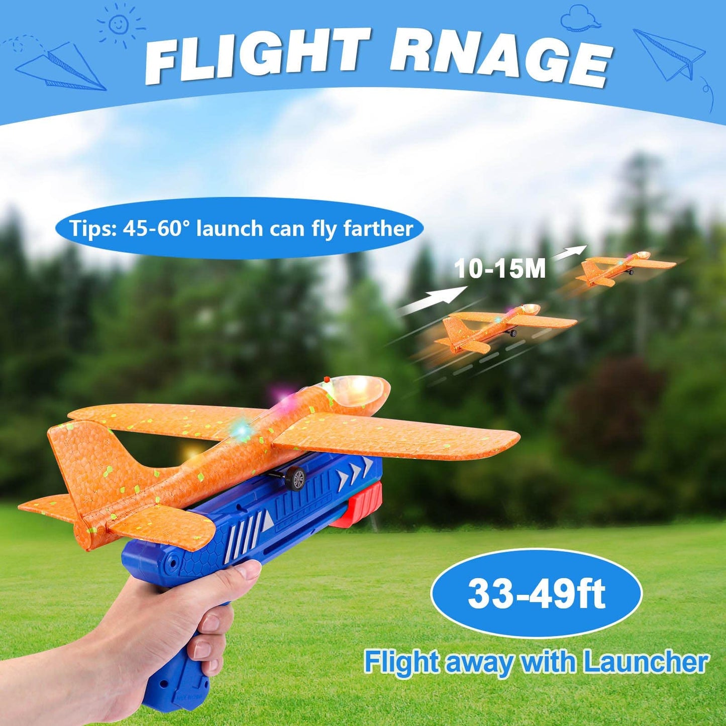 3-Pack LED Foam Glider Planes with Launcher – 2 Flight Modes, Outdoor Toy for Kids Ages 3–12