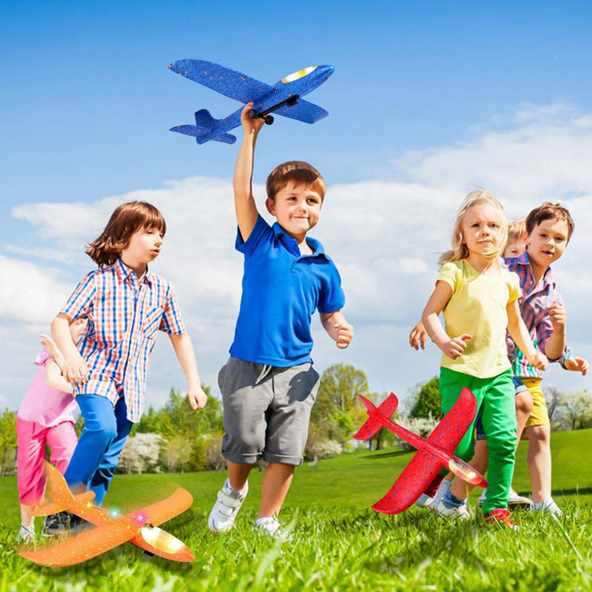 3-Pack LED Foam Glider Planes with Launcher – 2 Flight Modes, Outdoor Toy for Kids Ages 3–12